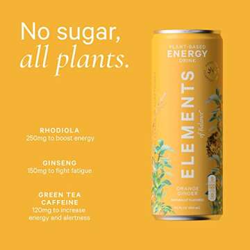 Elements of Balance Natural Energy Adaptogen Drinks | Naturally-Flavored Ginger Orange with Rhodiola + Ginseng | Clean Energy Boost, 0 Sugar, Low Calorie, Plant-Based | 11.5 Fl Oz (12 Pack)