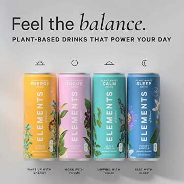 Elements of Balance Natural Energy Adaptogen Drinks | Naturally-Flavored Ginger Orange with Rhodiola + Ginseng | Clean Energy Boost, 0 Sugar, Low Calorie, Plant-Based | 11.5 Fl Oz (12 Pack)