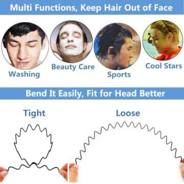bodbop XINGZHE Metal Hair Band Men Headband Women's Fashion Hair Bands Elastic Stylish Sports Hairband Head Hoop with Non Slip Wavy Teeth, Black