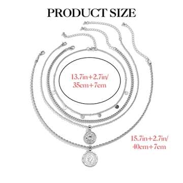 MJartoria Layered Necklaces - Trendy Coin Pendant Set