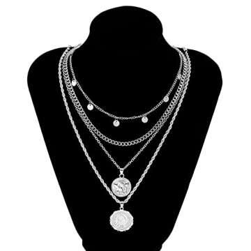 MJartoria Layered Necklaces - Trendy Coin Pendant Set