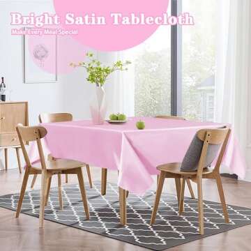 RUDONG M 1 Pack 60 x 60 Inch Square Tablecloth, Pink Satin Tablecloth, Silky Satin Square Table Clot...