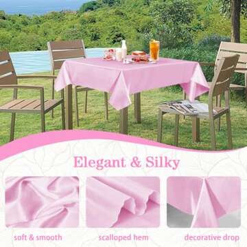 RUDONG M 1 Pack 60 x 60 Inch Square Tablecloth, Pink Satin Tablecloth, Silky Satin Square Table Cloth, Bright Smooth Satin Table Cover for Wedding, Banquet, Party Dinning Decoration
