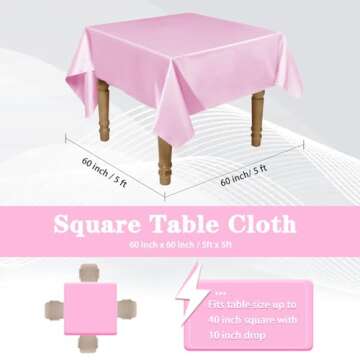 RUDONG M 1 Pack 60 x 60 Inch Square Tablecloth, Pink Satin Tablecloth, Silky Satin Square Table Cloth, Bright Smooth Satin Table Cover for Wedding, Banquet, Party Dinning Decoration