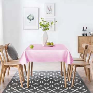RUDONG M 1 Pack 60 x 60 Inch Square Tablecloth, Pink Satin Tablecloth, Silky Satin Square Table Cloth, Bright Smooth Satin Table Cover for Wedding, Banquet, Party Dinning Decoration