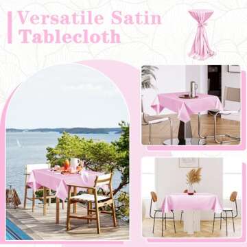 RUDONG M 1 Pack 60 x 60 Inch Square Tablecloth, Pink Satin Tablecloth, Silky Satin Square Table Cloth, Bright Smooth Satin Table Cover for Wedding, Banquet, Party Dinning Decoration