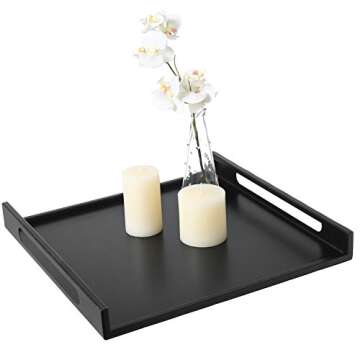 MyGift 16 Inch Square Matte Black Metal Large Serving Tray with Handles