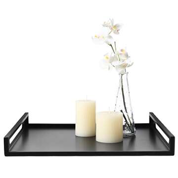 MyGift 16 Inch Square Matte Black Metal Large Serving Tray with Handles