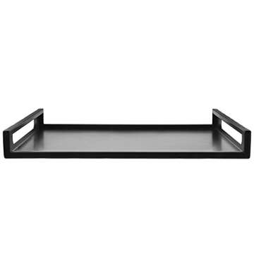 MyGift 16 Inch Square Matte Black Metal Large Serving Tray with Handles