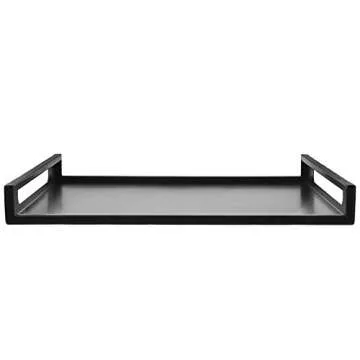 MyGift 16 Inch Square Matte Black Metal Large Serving Tray with Handles