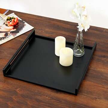 MyGift 16 Inch Square Matte Black Metal Large Serving Tray with Handles