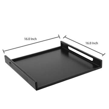MyGift 16 Inch Square Matte Black Metal Large Serving Tray with Handles