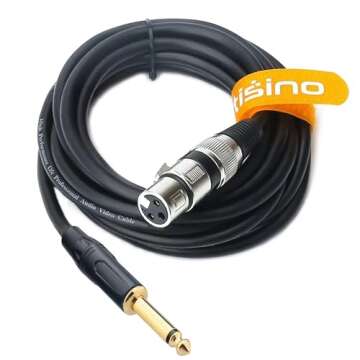 Tisino Female XLR to 1/4 (6.35mm) TS Mono Jack Unbalanced Microphone Cable Mic Cord for Dynamic Microphone - 6.6 FT/2 Meters