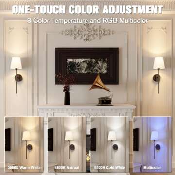 JOFIOS Wall Lights Battery Operated Wall Sconces Set of 2,Black Wireless Wall Sconces with Remote,9 Colors Modes Rechargeable Wall lamp for Bedroom Living Room