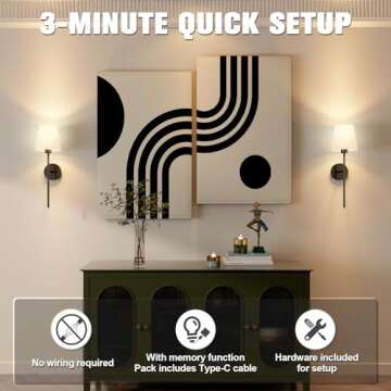 JOFIOS Wall Lights Battery Operated Wall Sconces Set of 2,Black Wireless Wall Sconces with Remote,9 Colors Modes Rechargeable Wall lamp for Bedroom Living Room