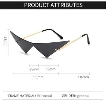 willochra Triangle One Piece Frameless Sunglasses For Women Trendy Ocean Lens Sun Glasses Men Party Prom Sunglasses (black)
