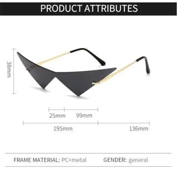 willochra Triangle One Piece Frameless Sunglasses For Women Trendy Ocean Lens Sun Glasses Men Party Prom Sunglasses (black)