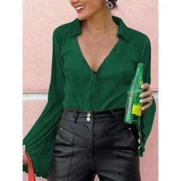 LYANER Women's Stylish Deep V Neck Button Front Blouse