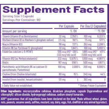 AOR, Advanced B Complex, Multivitamin Support for Energy, Stress and Metabolism, Dietary Supplement, 90 Capsules (90 Servings)