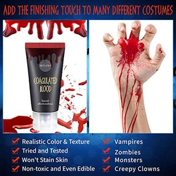 Halloween Fake Blood Makeup Kit - Edible Fake Blood Gel 1.06oz + Fake Blood Spray 1.76oz + Coagulate...