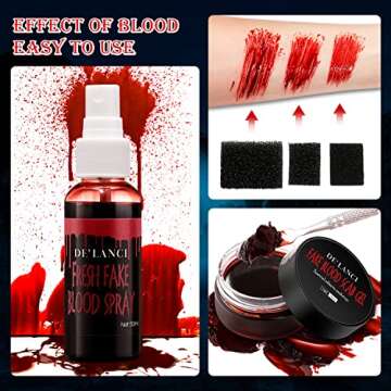 Halloween Fake Blood Makeup Kit - Edible Fake Blood Gel 1.06oz + Fake Blood Spray 1.76oz + Coagulated Blood 1.06oz, Realistic Washable Special Effects SFX Makeup Set for Zombie Vampire Monster Cosplay