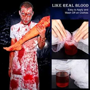 Halloween Fake Blood Makeup Kit - Edible Fake Blood Gel 1.06oz + Fake Blood Spray 1.76oz + Coagulated Blood 1.06oz, Realistic Washable Special Effects SFX Makeup Set for Zombie Vampire Monster Cosplay
