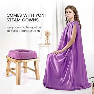 ZhangXF Yoni Steam Seat Wood with Gown, V Steam Seat Kit Detox for Women, Wooden Vaginial Steaming Stool Chair Set, Feminine Vaginal Postpartum Care, Handmade, with Thick Cushion (No Steamer)