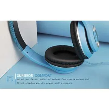 AUSDOM HiFi Over-Ear Headphones with Mic in Blue