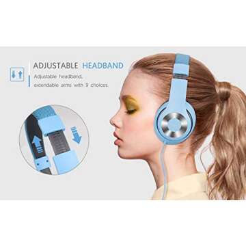 AUSDOM Lightweight Over-Ear Wired HiFi Stereo Headphones with Built-in Mic Comfortable Leather Earphones- Blue