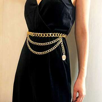 Jurxy Multilayer Alloy Waist Chain Body Chain for Women Waist Belt Pendant Belly Chain Adjustable Bo...