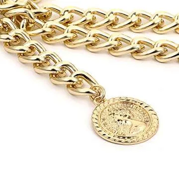 Jurxy Multilayer Alloy Waist Chain Body Chain for Women Waist Belt Pendant Belly Chain Adjustable Body Harness for Jeans Dresses – Gold Style 7 - S Size