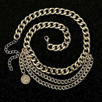 Jurxy Multilayer Alloy Waist Chain Body Chain for Women Waist Belt Pendant Belly Chain Adjustable Body Harness for Jeans Dresses – Gold Style 7 - S Size