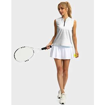 SANTINY Women's Sleeveless Golf Shirt Zip Up Tennis Lightweight Quick Dry Tank Tops Polo Shirts for Women(Black Dot_M)