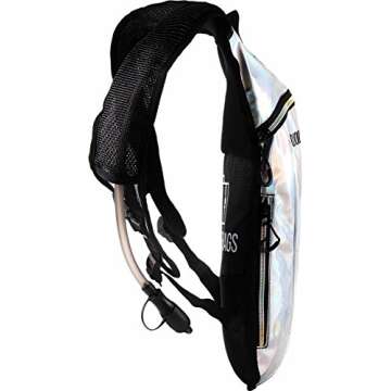 SOJOURNER Hydration Pack Backpack - 2L Water Bladder Included for Festivals, Raves, Hiking, Biking, Climbing, Running and More (Holographic Silver)