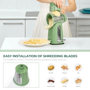 SUSTEAS Rotary Cheese Grater with 5 Blades