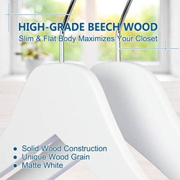 TOPIA HANGER White Wooden Hangers - Slim & Durable Solution