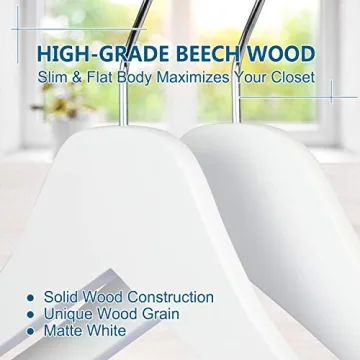 TOPIA HANGER White Wooden Hangers - Slim & Durable Solution