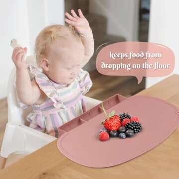 Silicone Placemat with Food Catching Pockets for Baby & Kid, Food Grade Silicone Non-Slip Toddler Fo...