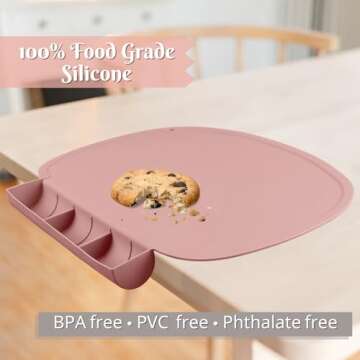 Silicone Placemat with Food Catching Pockets for Baby & Kid, Food Grade Silicone Non-Slip Toddler Food Place Mats with Raised Edges for Dining Table (Blush)