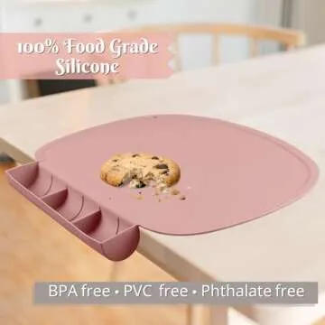 Silicone Placemat with Food Catching Pockets for Baby & Kid, Food Grade Silicone Non-Slip Toddler Food Place Mats with Raised Edges for Dining Table (Blush)