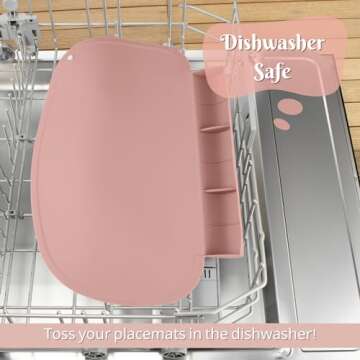 Silicone Placemat with Food Catching Pockets for Baby & Kid, Food Grade Silicone Non-Slip Toddler Food Place Mats with Raised Edges for Dining Table (Blush)