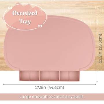 Silicone Placemat with Food Catching Pockets for Baby & Kid, Food Grade Silicone Non-Slip Toddler Food Place Mats with Raised Edges for Dining Table (Blush)