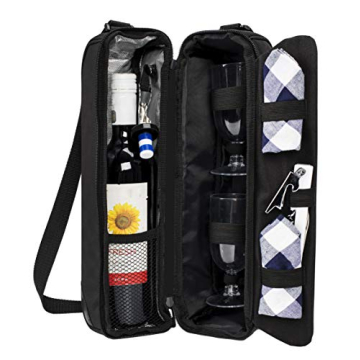 ALLCAMP Wine tote Bag with Cooler Compartment，Picnic Set Carrying Two sets of tableware
