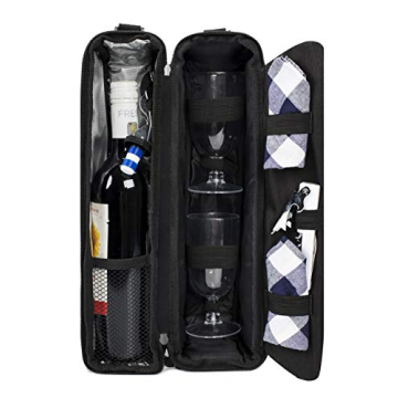 ALLCAMP Wine tote Bag with Cooler Compartment，Picnic Set Carrying Two sets of tableware