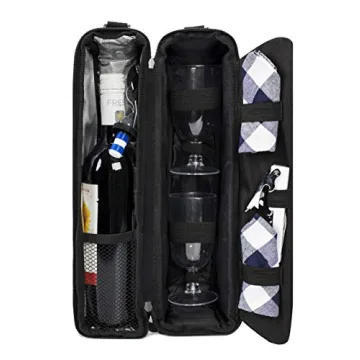 ALLCAMP Wine tote Bag with Cooler Compartment，Picnic Set Carrying Two sets of tableware