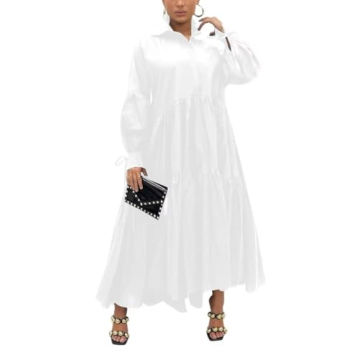 Elegant Women's Long Sleeve Button Down Maxi Shirt Dress - Comfort & Style