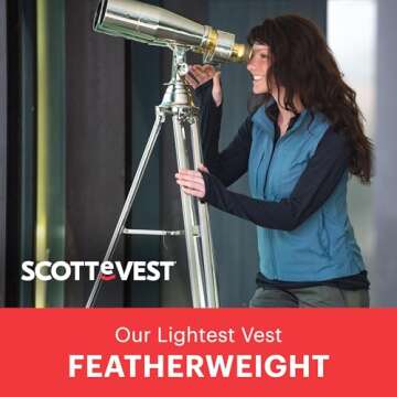 SCOTTeVEST Featherweight Vest for Women - 16 Hidden Pockets - Lightweight Water Repellent for Travel & More (Cadet Blue, Small)