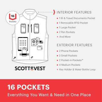 SCOTTeVEST Featherweight Vest for Women - 16 Hidden Pockets - Lightweight Water Repellent for Travel & More (Cadet Blue, Small)