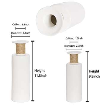 Fengson Small Ceramic Vase Set of 2, 10”&12” Tall,Modern Farmhouse White Floral Vase,Flower Vase...
