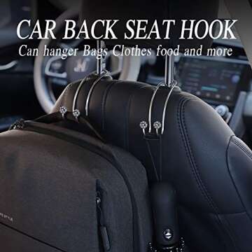 SAVORI Auto Hooks Bling Car Hangers Organizer Seat Headrest Hooks Strong and Durable Backseat Hanger Storage Universal for SUV Truck Vehicle 2 Pack (Gey)